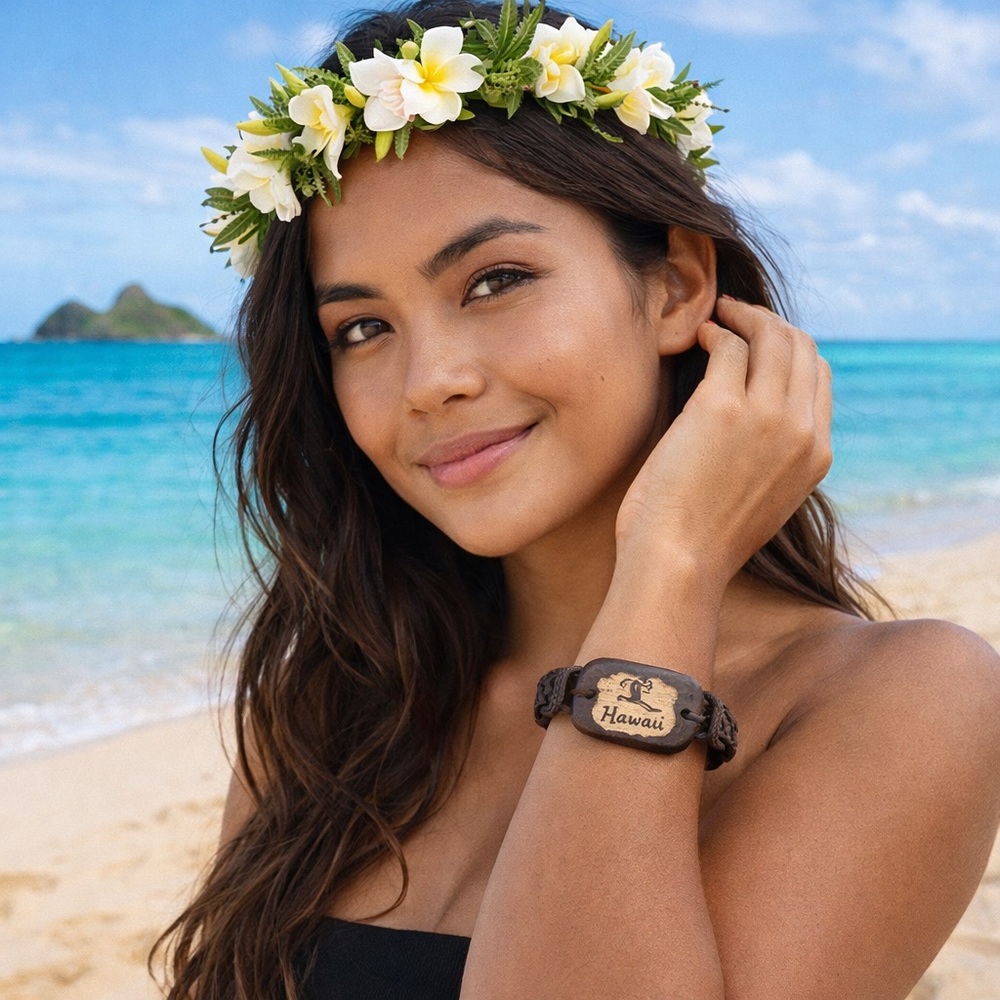 Hawaii Black Leather Bracelet for Men